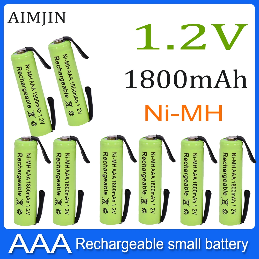 AAA 1800mAh 1.2V Ni-MH with Solder Tabs rechargeable battery cell, for Electric Shaver, Razor, Toothbrush