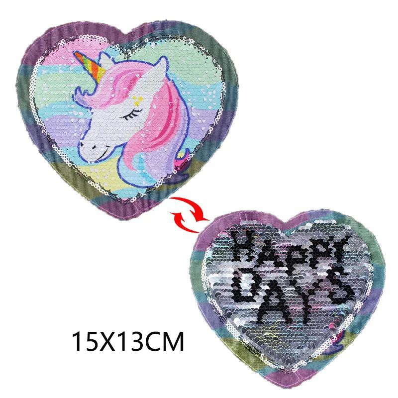 Prajna Unicorn Patches Reversible Change Color Magic Rainbow Sequins Patch Jacket DIY Dress Kid Clothing Applique Letter Sticker