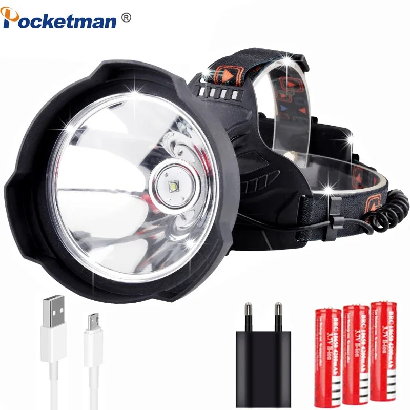 Most Powerful LED Headlamp 18650 Rechargeable Headlight Outdoor Waterproof Head Lamp High Lumen Head Light Head Flashlight