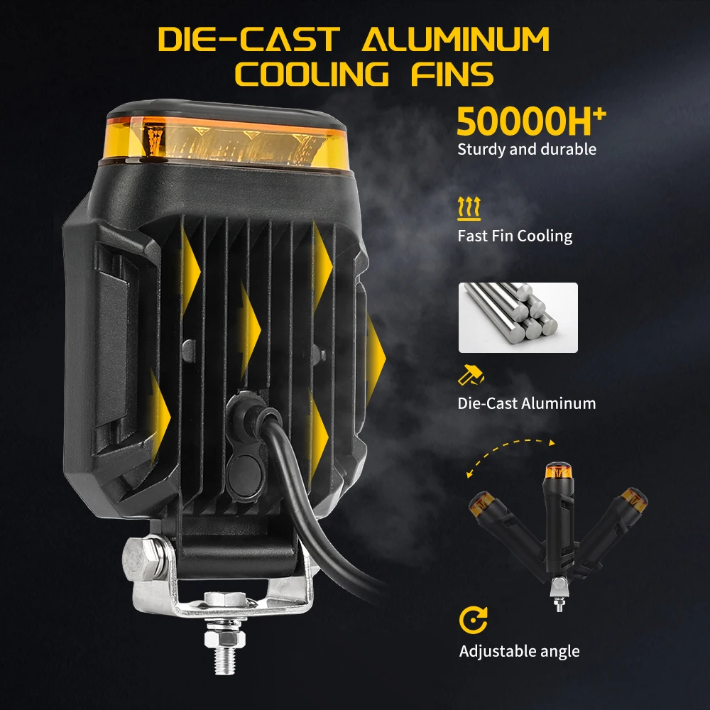 HAOLIDE New 4 Inch LED Work Light Flood Off Road White Strobe Amber Signal Engineering Excavator Forklift Loader off-road use