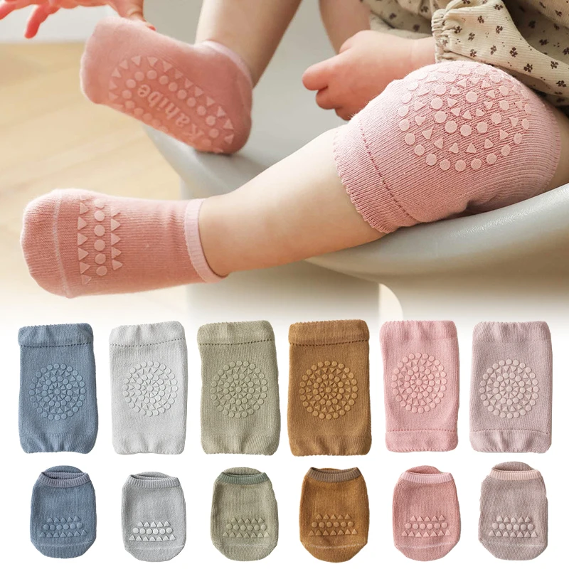 

Baby Knee Pads Socks Set Solid Color Anti Slip Socks Kneecap Kid Crawling Safety Floor Socks Knee Protector for Baby Girls Boys