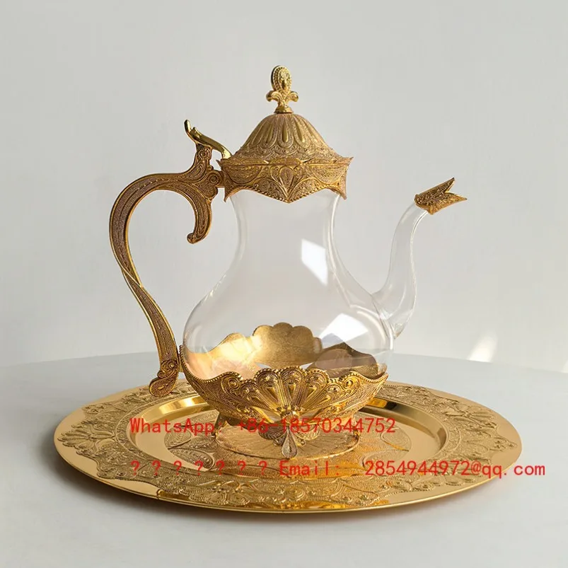 Light Luxury Electroplated Gold Fruit Plate Afternoon Tea Kettle Set Niche Soft Home Ornament