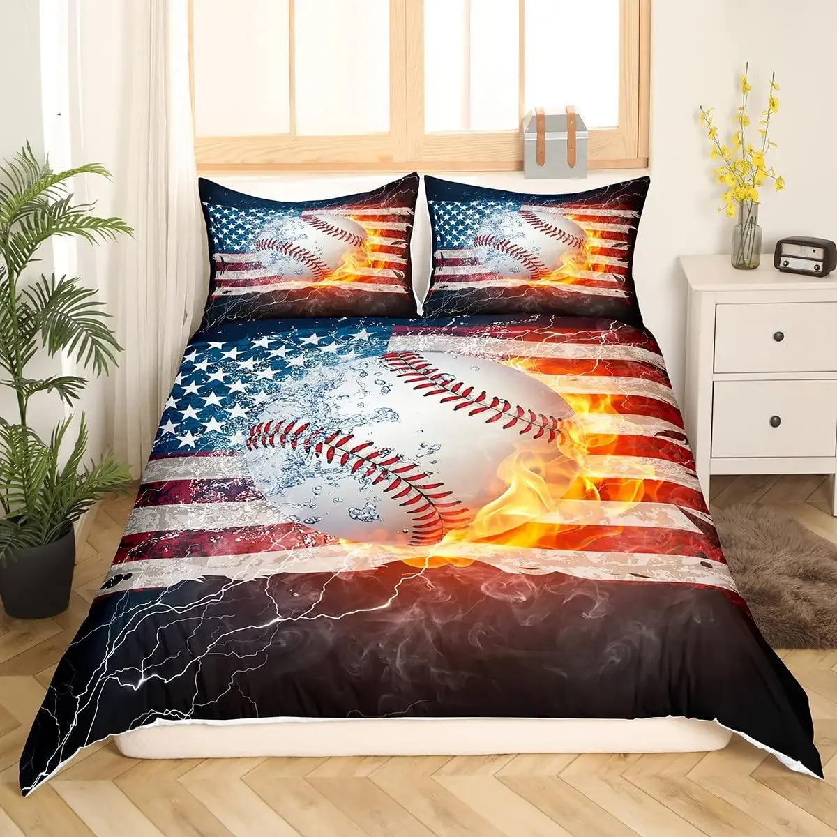 Camouflage Bedding Set for Boys, Football Comforter Cover Full Size, Sports Duvet Cover for Kids Teens Adult Quilt Cover 3 Piece