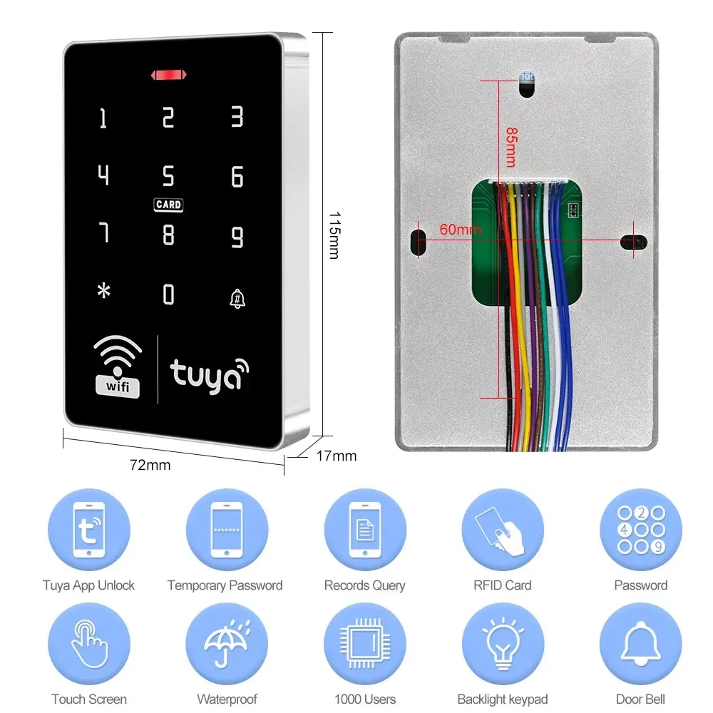 5YOA S10W Tuya aplikasi kontrol akses kunci pintu pintar, IP68 tahan air tanpa kunci Keypad WIFI Standalone EM kartu RFID masuk pintu