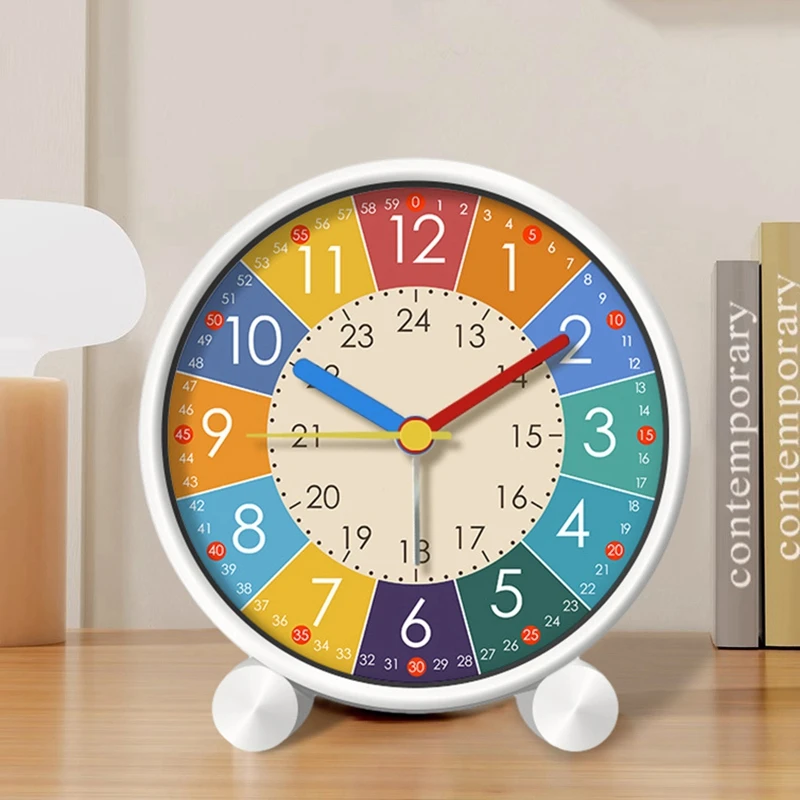 Reloj Despertador educativo para niños, Despertador redondo, silencioso, electrónico, decoración de escritorio para el hogar, dormitorio, regalo para estudiantes, 1/2 piezas