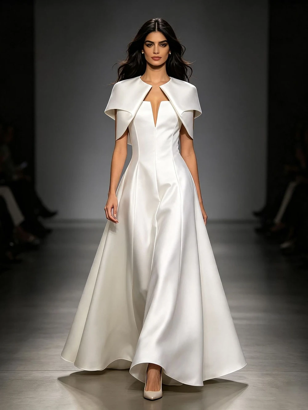 Modphy Retro Solid Color Satin Fake Two Piece Shawl Long Dress 2026 New Women'S High Waisted Dress Elegant Dinner Gown