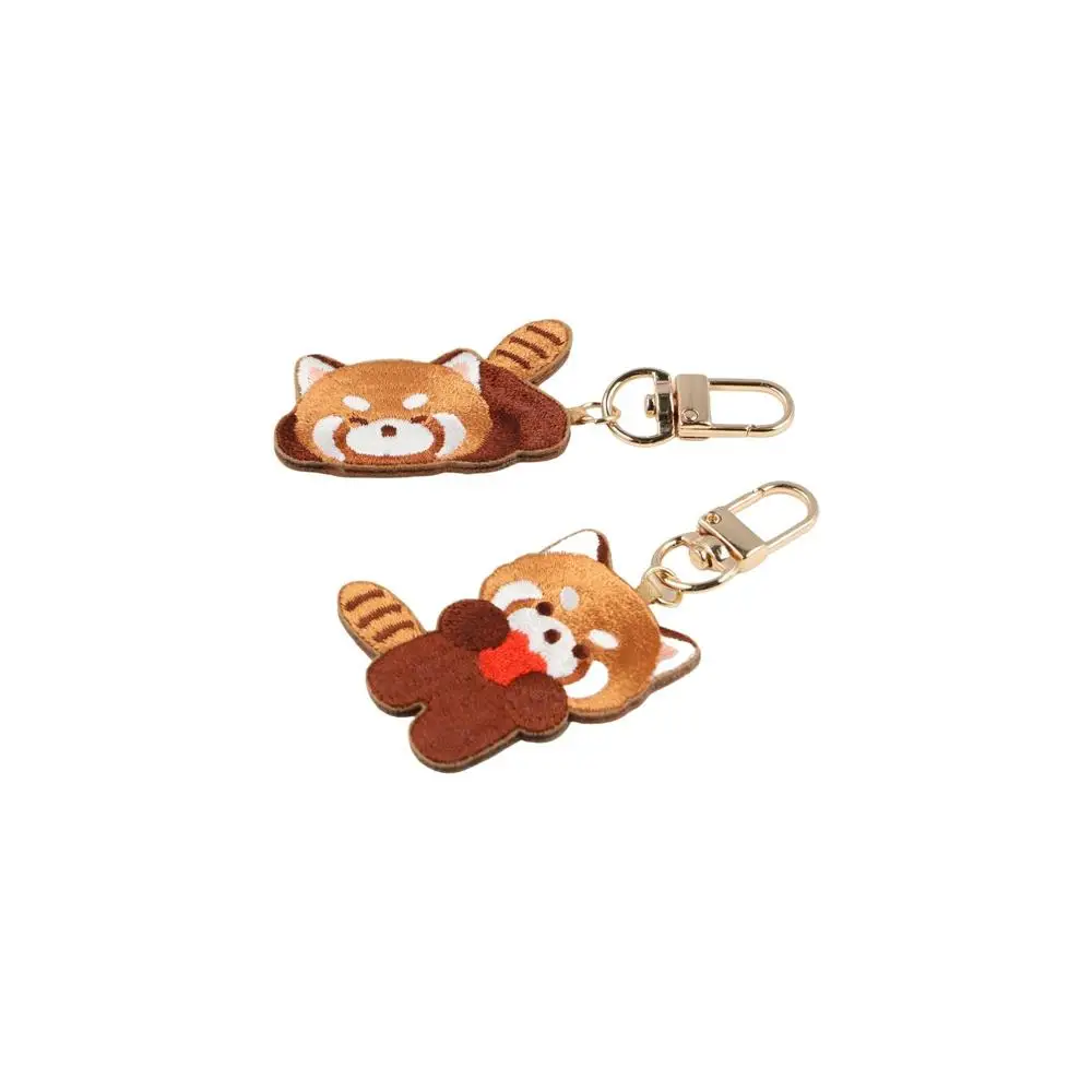 Cartoon Red Panda Keyrchain Soft Creative Kawaii Animal Pendant Heart Milk Tea Red Panda Embroidery Pendant Car Key Pendant