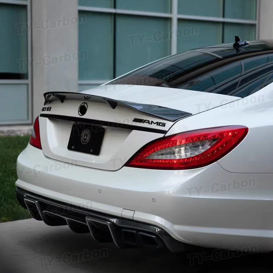 Real Carbon Fiber Rear Trunk Spoiler Boot Lip Wing For Benz W218 CLS350 CLS400 CLS500 CLS63 AMG Sedan 2012 - 2017 R Style FRP