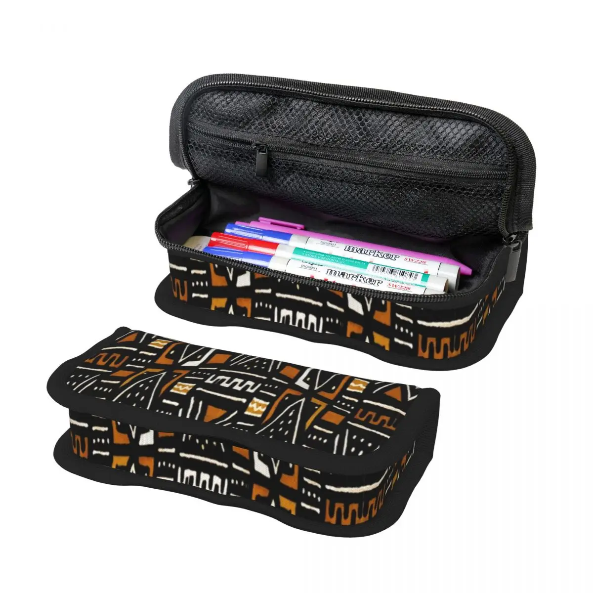 African Bogolan Mudcloth Pattern Pencil Case Pen Holder Big Capacity Pen Box Pencil Bag for Studen School