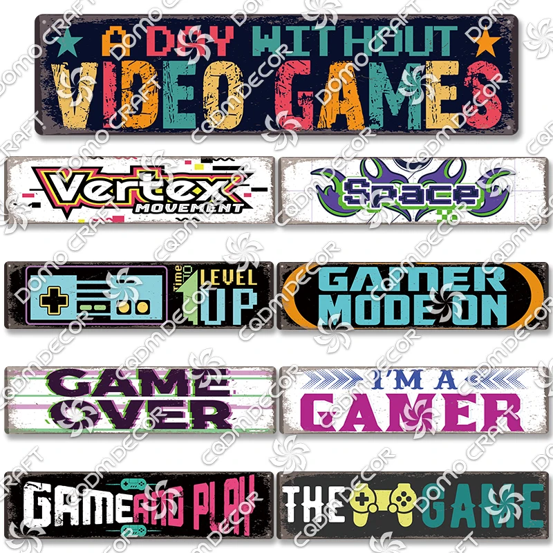 

Retro Game Plaques Metal Tin Signs Space Vertex Off Air Gamer Metal Plate Wall Decor Game Room Garage Bar Club Man Cave