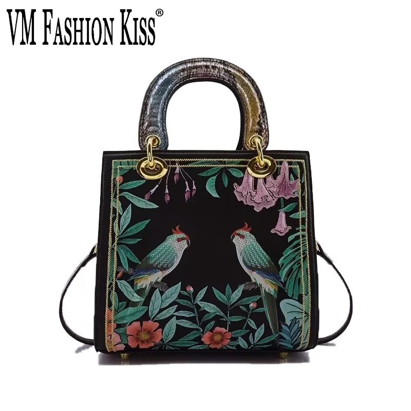 VM FASHION KISS borsa da donna con manico superiore borsa a tracolla con stampa e ricamo di uccelli volanti borsa da donna in pelle microfibra 2024