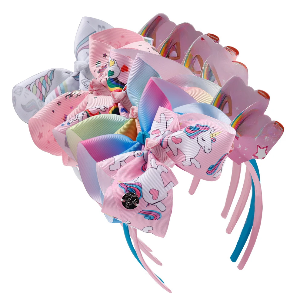 

Girls Bow Headband Cute Large Bowkonts Hair Hoops Sweet Print Pink Head Band Korean Hair Accessories for Party Kid Gift 10pcs