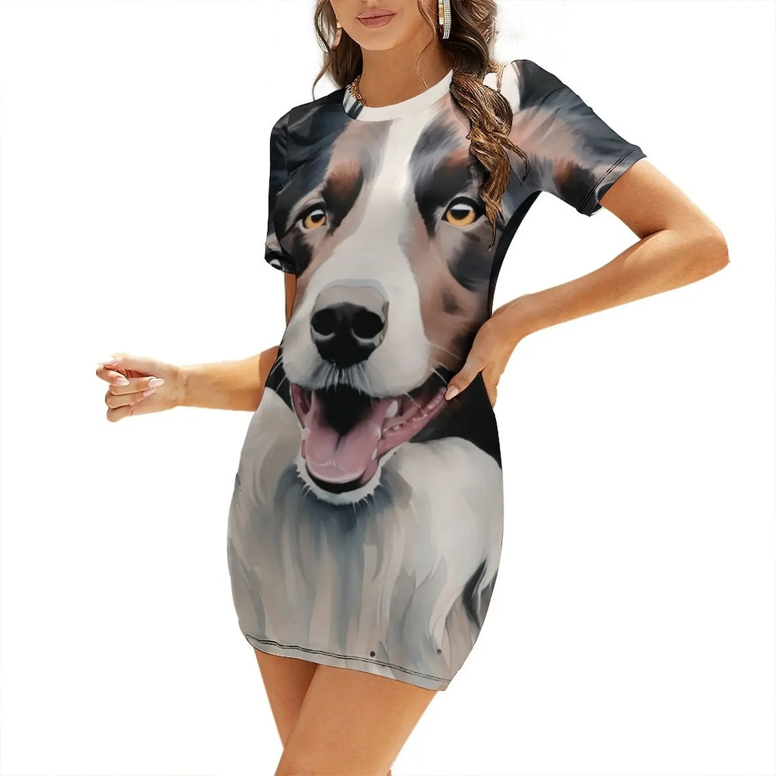 

Watercolor Border Collie Short-Sleeved Dress party dresses women sexy short dresses daring summer women's suit