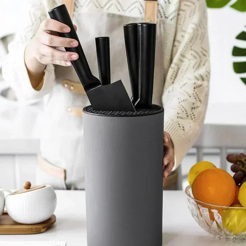 Kitchen Knife Holder Cutlery Block Rack Stand Plastic Shelf Inserted Storage Stand Chef Knife Scissor Cooking Utensils Organizer