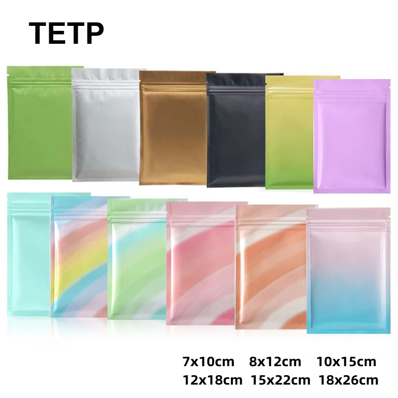 TETP 100Pcs Ziplock Bags Home Tea Food Candy Powder Jewelry Dried Fruit Packaging Storage Aluminumed Foil Reusable Colorful Bag