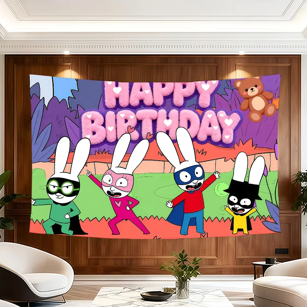 Cartoon Flag Banner For Sports Matches Games Parade Rally Holiday Festival Backyard Balcony Club Bar Decor S-Simon Super Rabbit