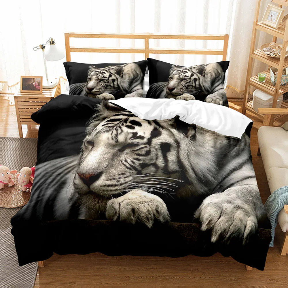 3D White Tigers Bedding Set Design Animal Duvet Cover Sets Pillow Covers King Queen Single Twin Size Tiger Bed Linen