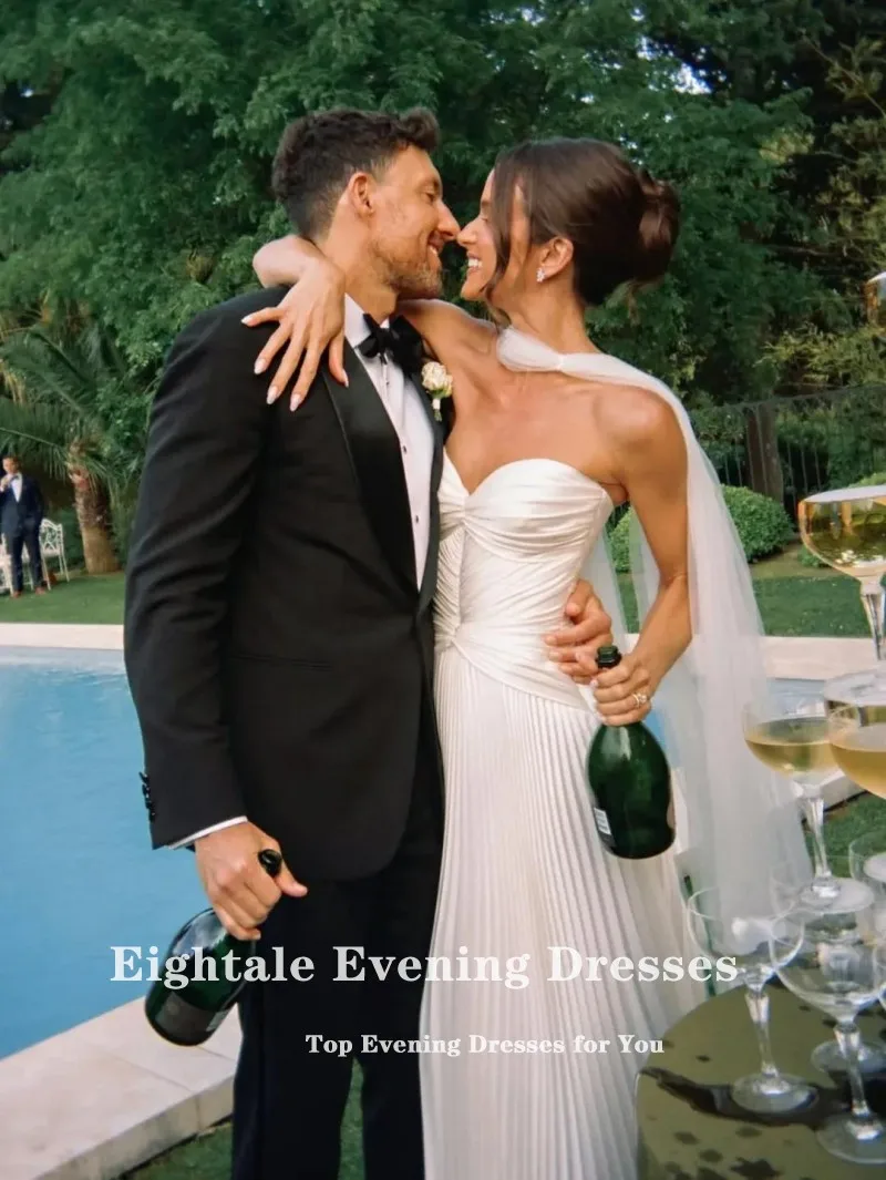 

Eightale арабские свадебные платья на заказ атласные милые складки цвета слоновой кости пляжные свадебные платья Vestidos De Novia