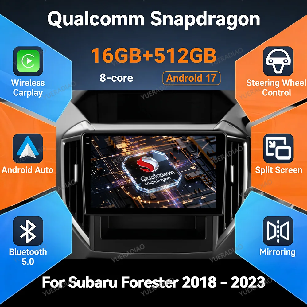 Android 17 Car Radio For Subaru Forester 5 Impreza 5 2018 - 2023 GPS NAVI 4G WIFI 2DIN QLED Multimedia Video Player Qualcomm BT