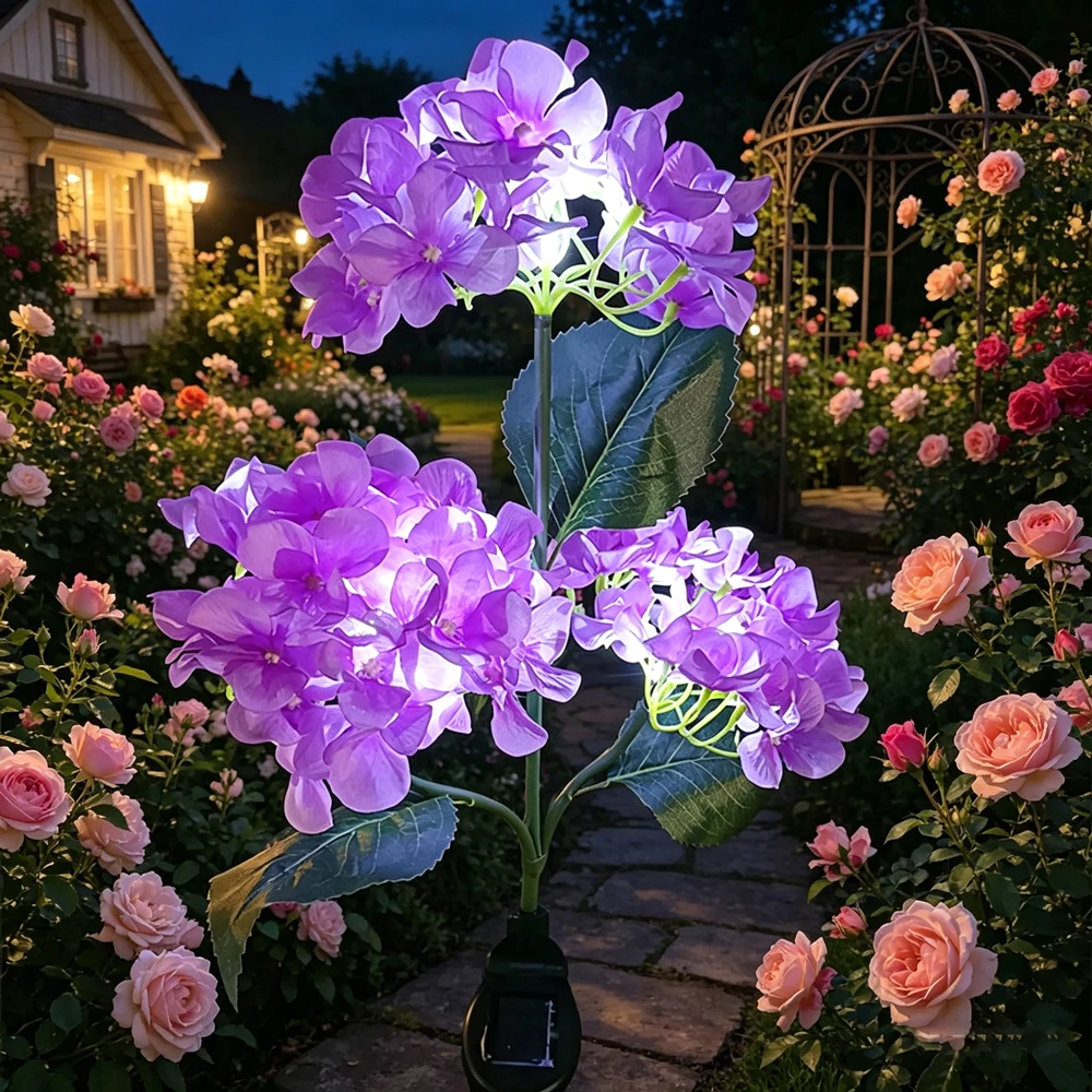 

Solar Artificial Hydrangea Flower Lawn Lamp Outdoor Lighting Garden Camping Wedding Party Holiday Patio Yard Christmas Decor