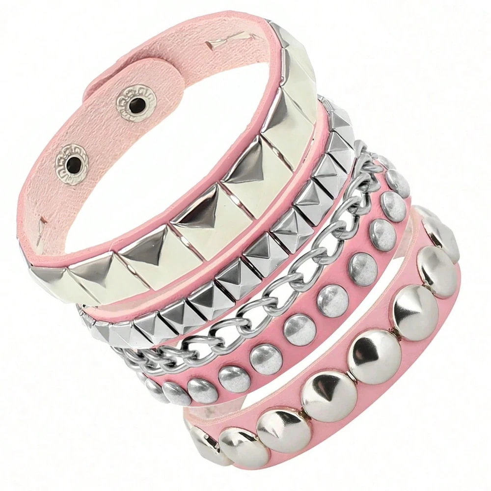 3-Piece/Set Punk Hip Hop Rivet Y2k Bracelet Set, Suitable For Wearing Couple Bracelets At Daily Party Performances