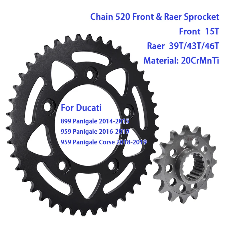 520 Chain 15/39/43/46 T Motorcycle Front Rear Sprocket For DUCATI 899 Panigale 2014 2015 959 Panigale 2016-2019 Corse 2018 2019