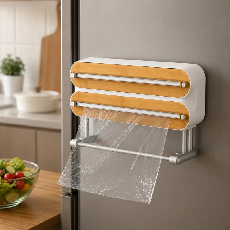 Magnetic Food Wrap Cutter Dispenser Cling Film Foil Holder Wall Mounted Refrigerator Kitchen Organizer Storage Box Aluminum Foil