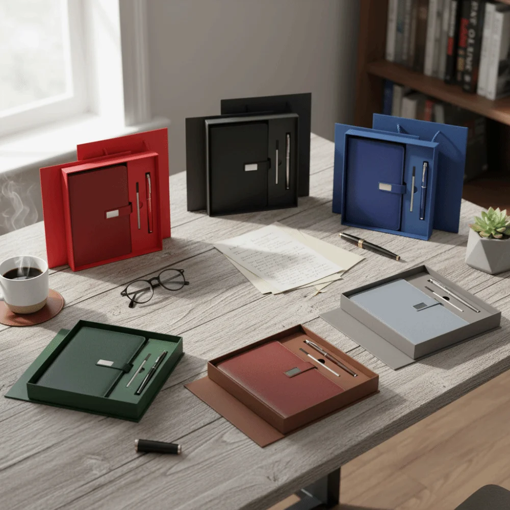 PU Leather Corporate Gifts Set Stylus Pen Customized Printing Notebook Pen Set Flash Drive Refill Set Customized Notebook