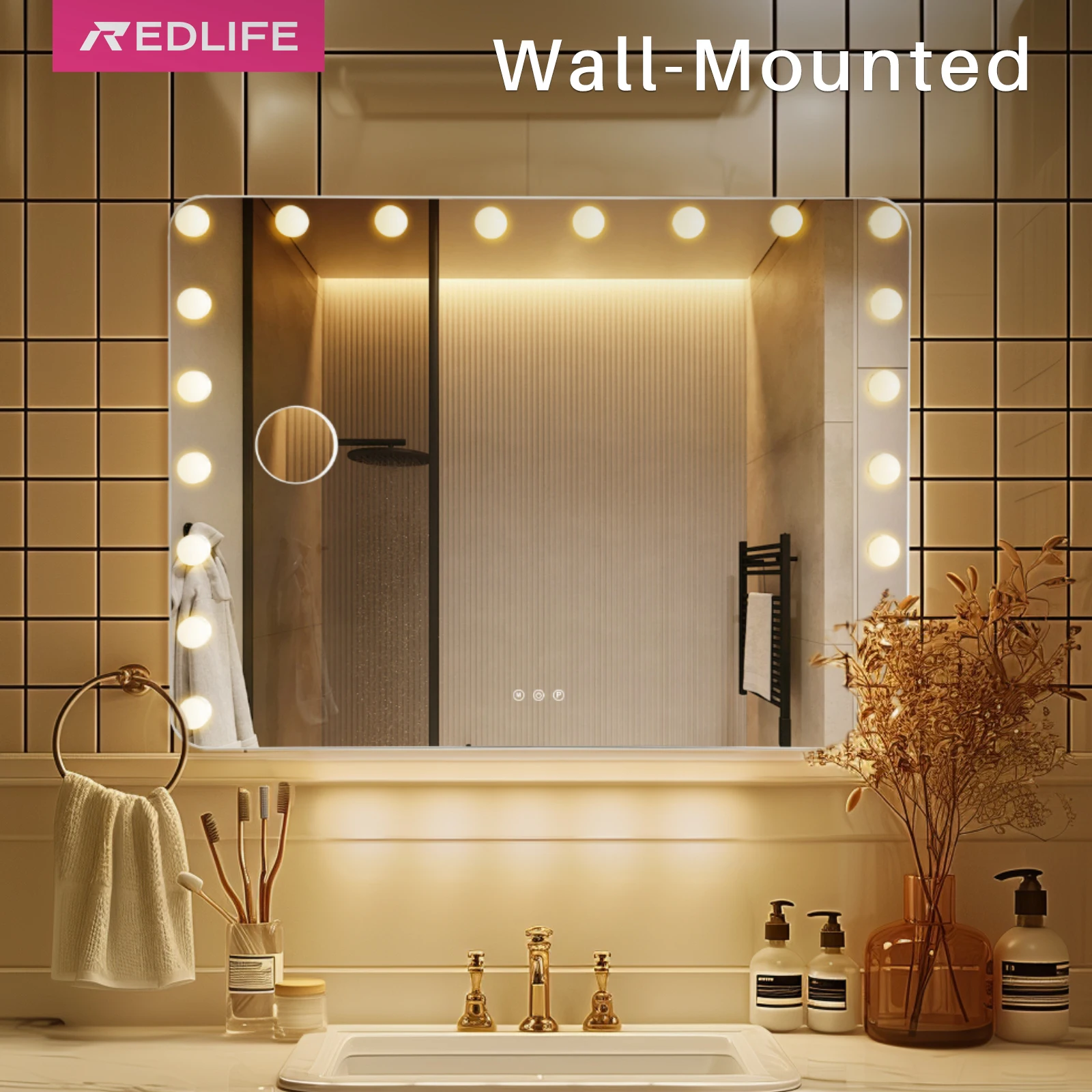 

Redlife Hollywood Vanity Mirror with Lights, 20 LED Bulbs Make up Mirror w/ 10X Magnification and USB Charge Port, 360° Rotation