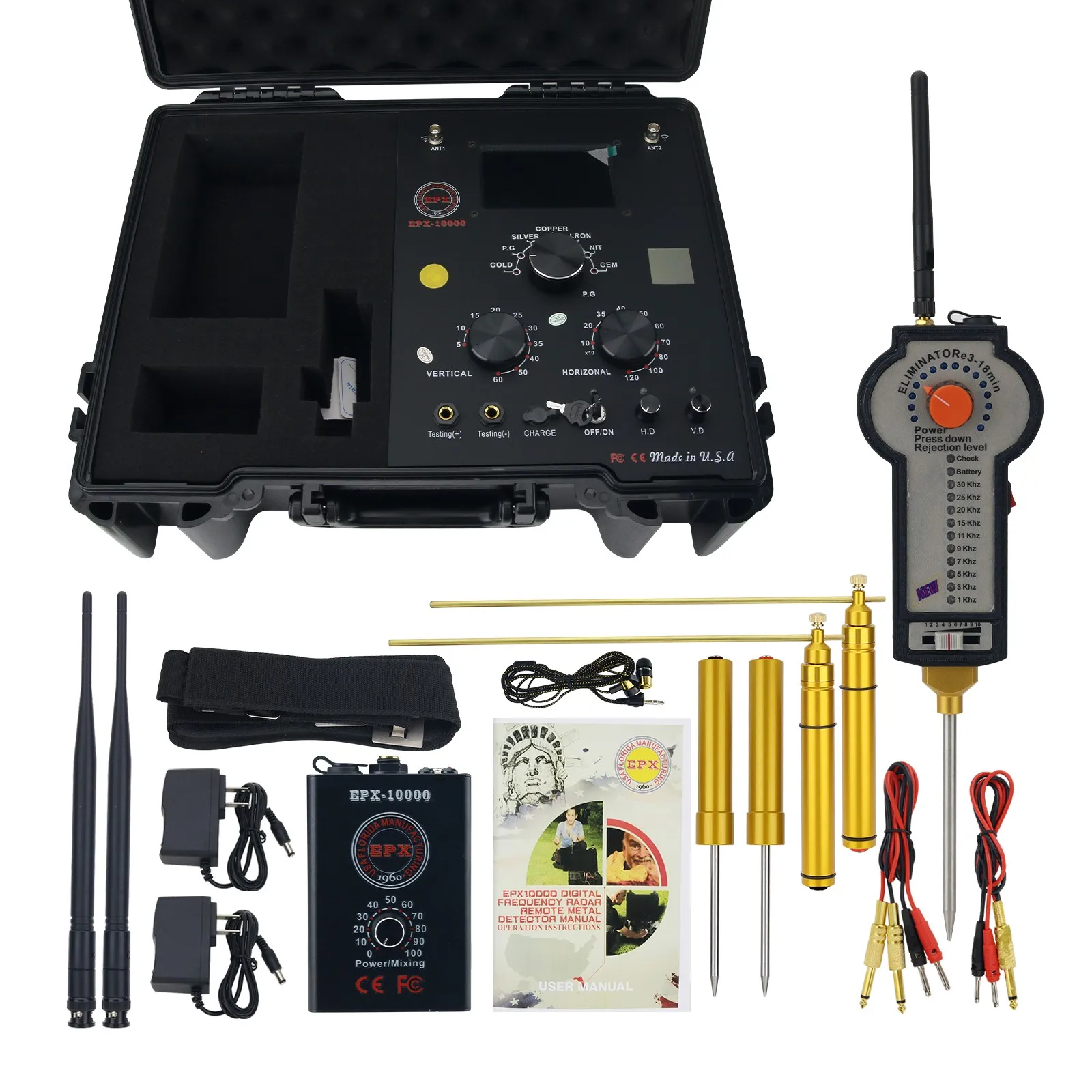 EPX-10000 Long Range Metal Detector 50M Depth Underground Gold Treasure Hunter with Degausser
