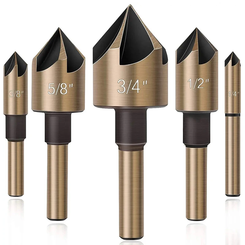 HSS 82 Degree 5 Flute Countersink Drill Bit Chamfer Taper Hole Cutter Countersunk Deburring Bit Chamfering Woodworking Tool