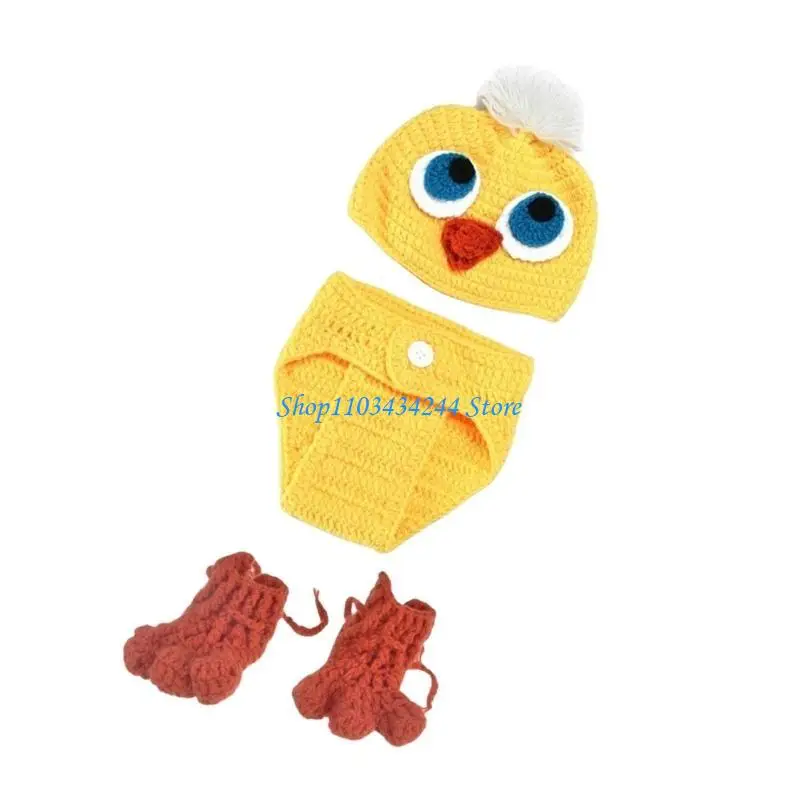 محبوك ملابس التقاط الصور لحديثي الولادة التصوير الدعائم زي الملابس إمدادات الطفل بطة نمط قبعة اللباس الداخلي الجوارب الزي