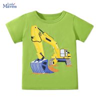 Little maven Summer Korean Baby Boys Kids Clothes Car Short Sleeved T-shirts Tops Children's Clothing Cartoon Excavator T-shirts