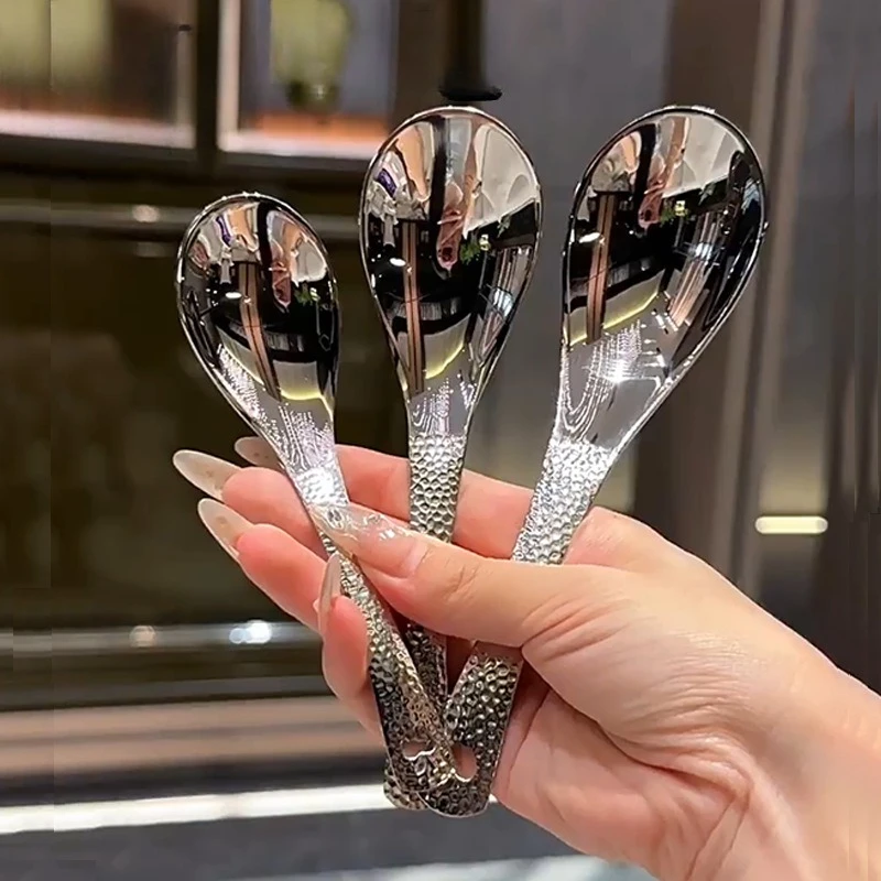 Retro-style Hammered Spoon Hammer-patterned Spoon Thickened Household Table Spoon Children's Eating Spoon Dessert Spoon