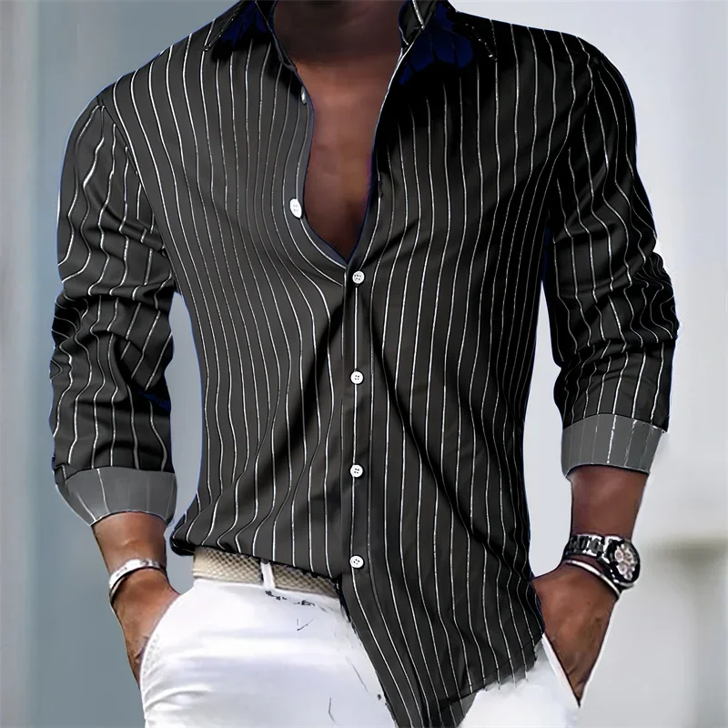 2024 Vente Chaude Hommes Chemise Rayée En Plein Air Shopping 03/Casual Bouton Respzed Taille XS-6XL Expédition Rapide