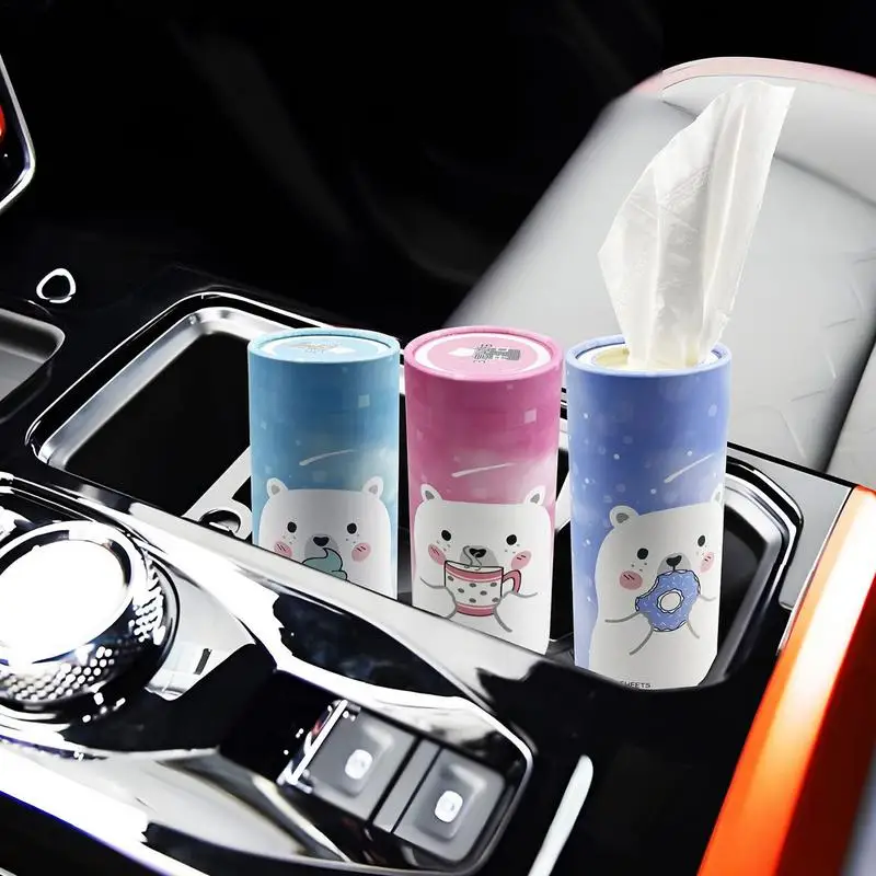 Car Tissues Holder With Facial Tissues 3pcs Car Cylindrical Tissue Set Cup Holder Cylinder Tube Easy To Pull Out Tissue Hotel