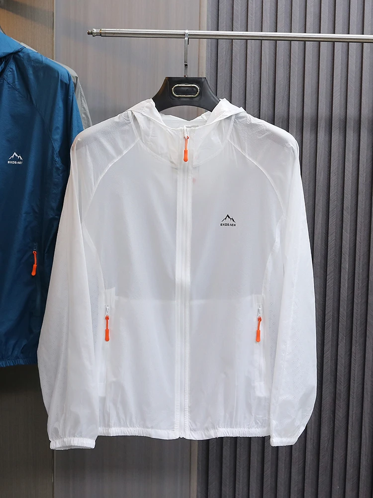 

Lightweight Breathable Hooded Men's Sun Protection Jacket Outdoor Sports Zipper Jacket Skin Clothes Outerwear Nylon Fabric