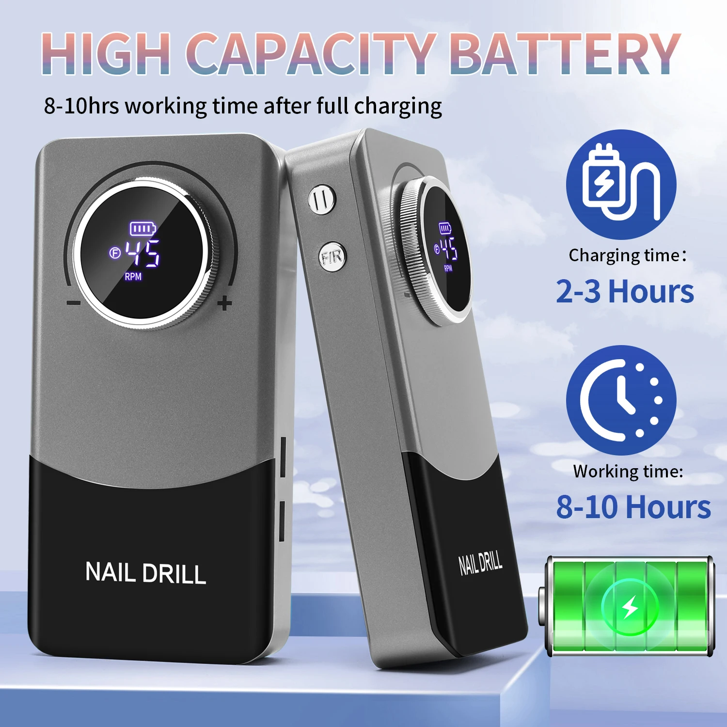 Professionele nagelschuurmachine, 6 boren en schuurband, 45000 RPM nagelboor V9 met LED-display, USB elektrische nagelboor, nagel