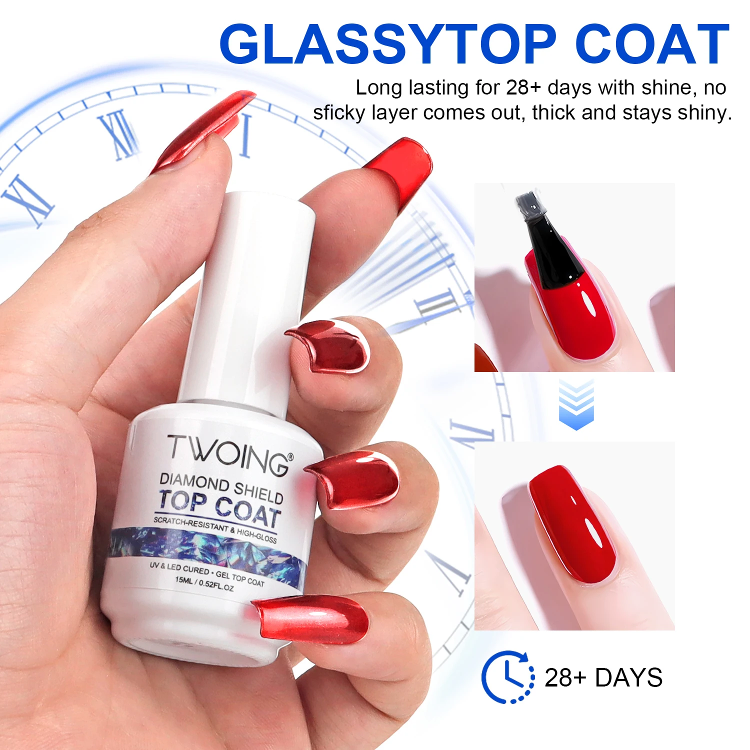 TWOING 15ml Super Shine Top Coat Gel No Wipe Sealer Diamond Finish Salon جودة طلاء الأظافر #4