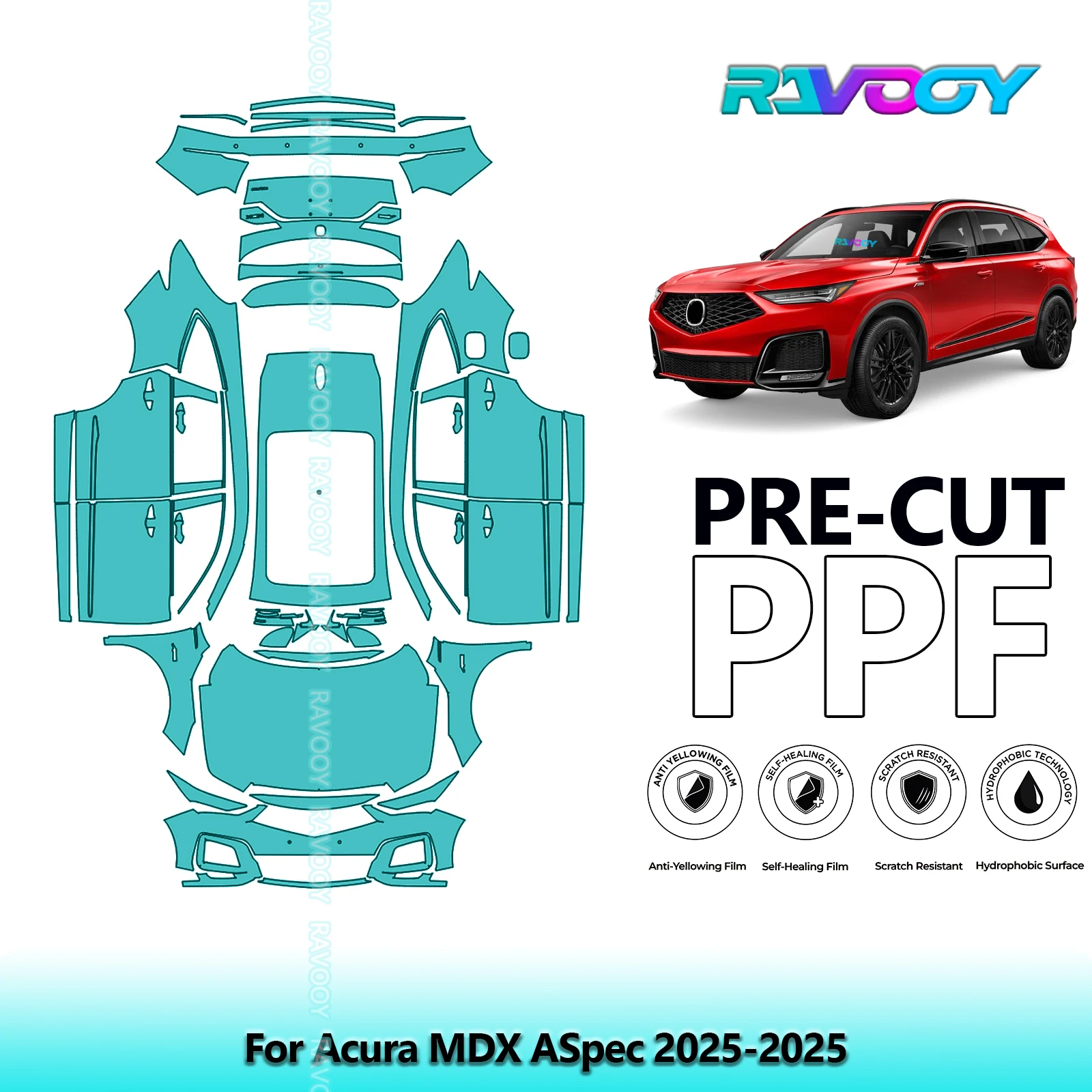 RAVOOY Custom-Fit Precut TPU PPF Full Vehicle Clear Bra Stone Guard EU UK For Acura MDX ASpec 2025-2025