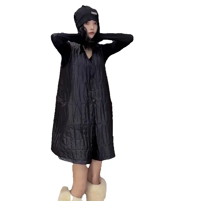 

Autumn Winter Cotton Jumpsuits Women 2025 New Fashion Loose Casual Fifth Pants Pure Colour V-Neck Waistcoat Female