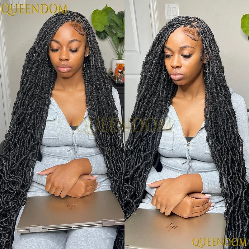 40 "طويلة الاصطناعية كامل الدانتيل فو Locs صندوق شعر مستعار الدانتيل الجبهة الباروكات للنساء Knotless صندوق الضفائر الباروكات