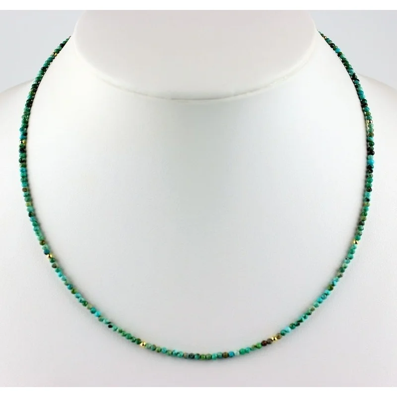 Blue Turquoise 2MM Faceted Round Gemstone Beaded Handmade Women Necklaces 18