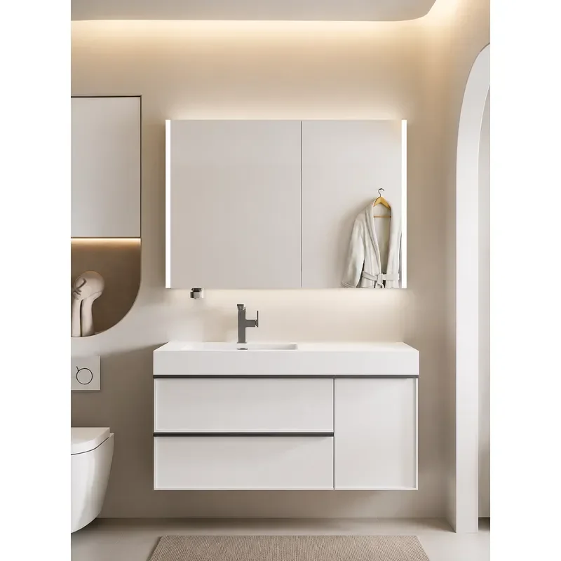 61K3 Bathroom Cabinet Set with Smart Mirror Toilet Storage Washbasin Vanity Unit Modern Washstand Combination for Home Use