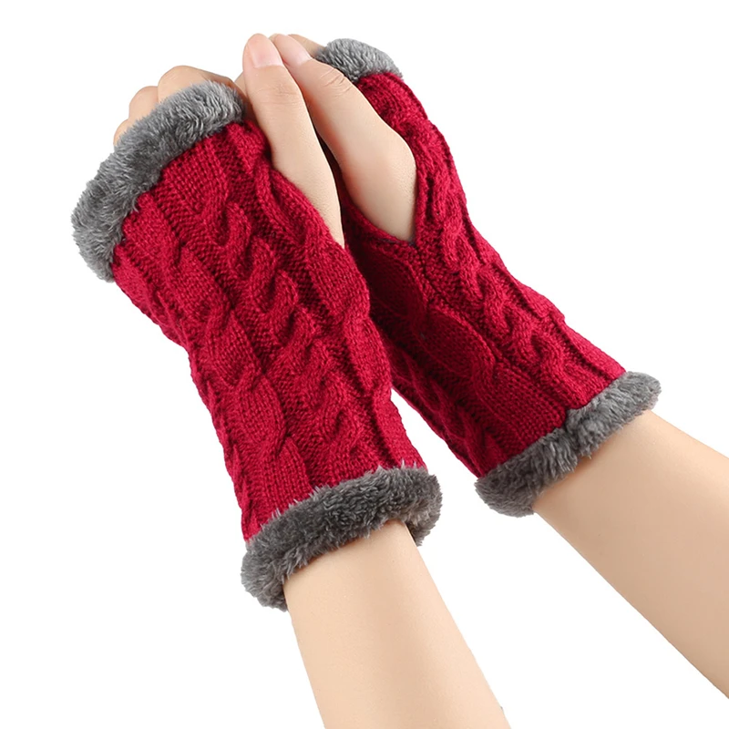 Autumn/Winter Fuzzy Knit Fingerless Gloves Solid Color Warm Plush Fake Sleeves Girls Student Wrist Cold-proof Short Mittens