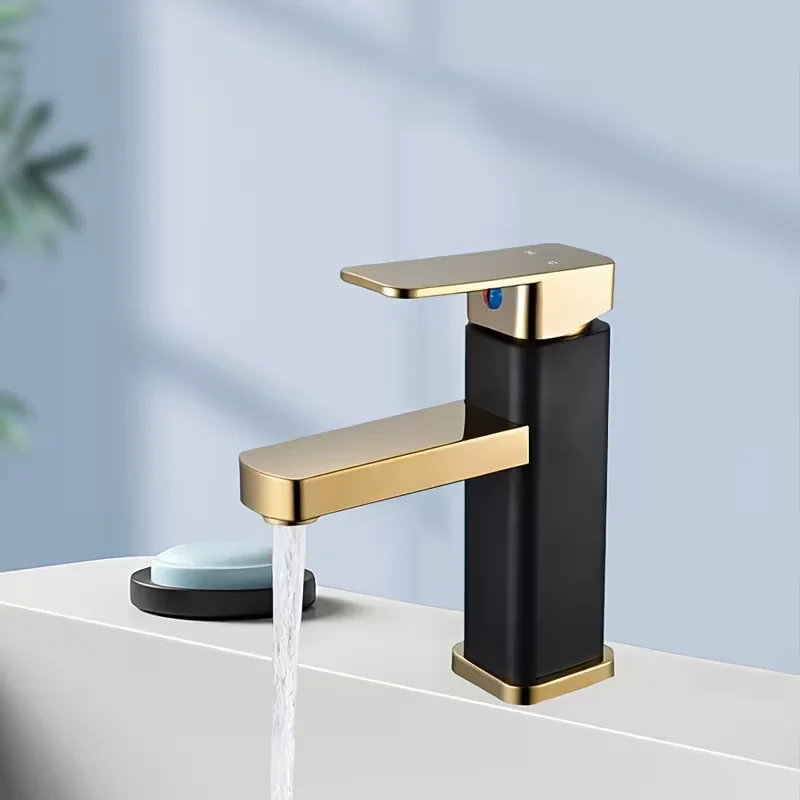 

A Set of Black And Golden Faucet for Washbasins, Suitable for Bathrooms And Vanities, Compatible with Both Hot And Cold Water. I
