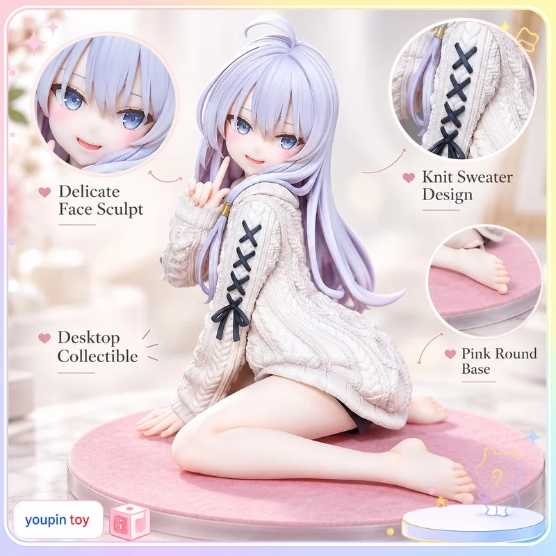 Wandering Witch Elaina Sweater Figure Sitting on Broom Anime Girl Statue Desktop PC Case Display Decor Collectible Model Gift
