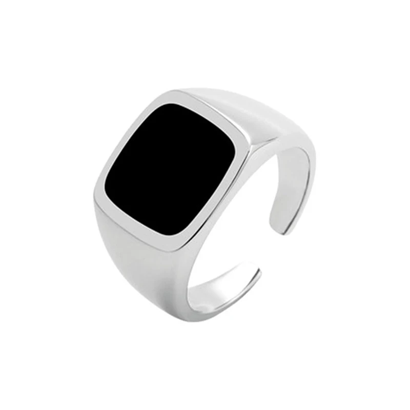 Mewanry Black Square Drip Glaze Rings For Women Couples Minimalist Trendy Punk Vintage Hip Hop Classic Street Party Jewelry Gift