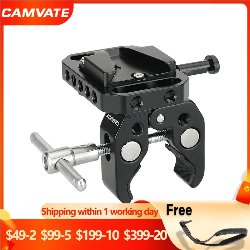 CAMVATE V-Lock Female Quick Release Mount Adapter + Multipurpose Super Crab Clamp For DSLR Camera Battery Photographic Devices