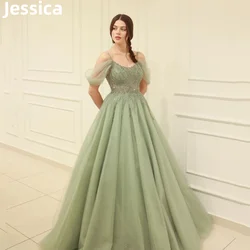 Jessica Light Green Prom Dresses Glitter Tulle Beads Evening Dresses Ladies Formal Occasions Party Dresses 2024Wedding Dress